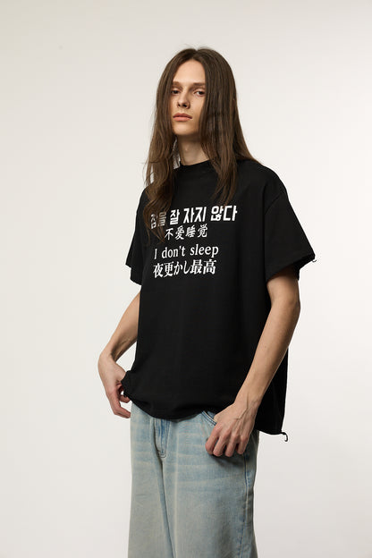 「I DON’T SLEEP」Text T-Shirt