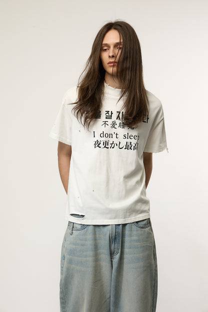 「I DON’T SLEEP」Text T-Shirt